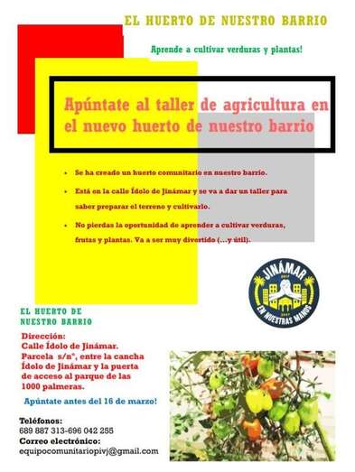 Cartel del taller de agricultura ecológica (Foto TA)